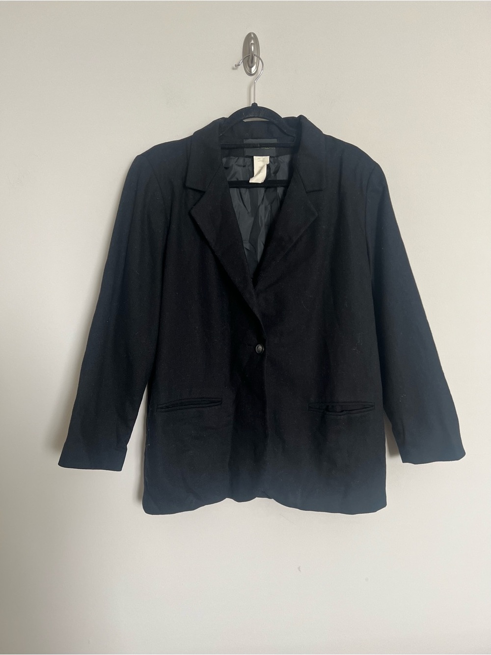 Harris Wallace Black Wool Blend Career Blazer Jacket Womens Size 10 Chic - Picture 3 of 7